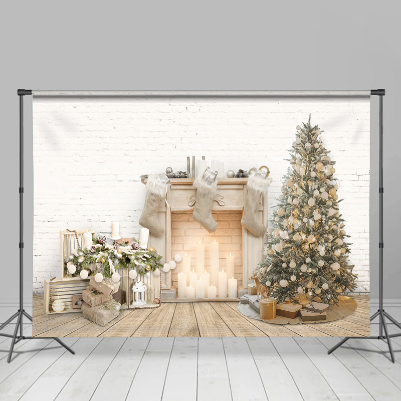 Lofaris Fireplace Christmas Tree White Wall Backdrop for Party