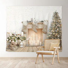 Lofaris Fireplace Christmas Tree White Wall Backdrop for Party