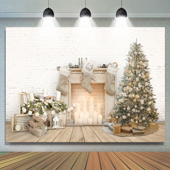 Lofaris Fireplace Christmas Tree White Wall Backdrop for Party