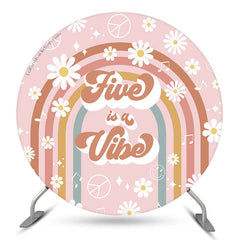 Lofaris Five Is A Vibe Floral 5th Birthday Round Backdrop