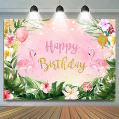 Lofaris Flamingos and Tropical Leaves Pink Birthday Backdrop