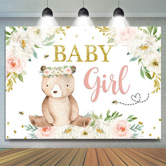 Lofaris Floral and A Bear with Garland Baby Shower Backdrop