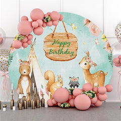 Lofaris Floral And Animals Happy Birthday Circle Backdrop