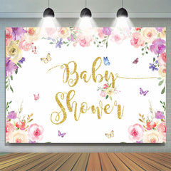 Lofaris Floral And Butterfly Glitter One Baby Shower Backdrop