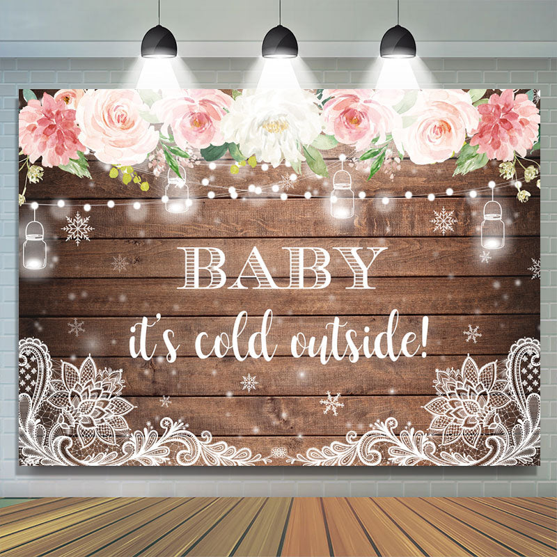 Lofaris Floral And Glitter Snowy Winter Baby Shower Backdrop