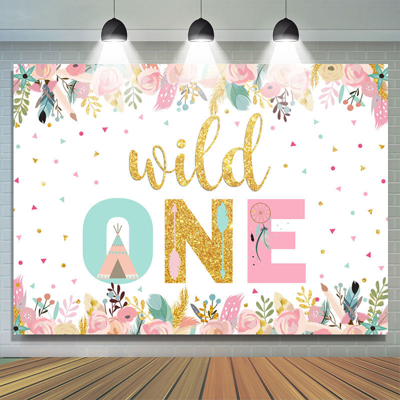 Lofaris Floral And Glitter Wild One Happy Birthday Backdrop