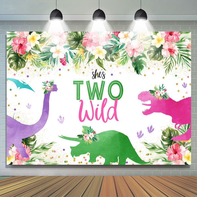 Lofaris Floral And Green Leaves Shes 2nd Wild Birthday Backdrop