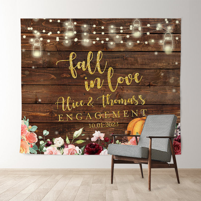 Lofaris Floral and Pumpkin Wooden Backdrop for Wedding Party