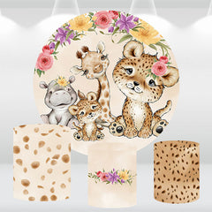 Lofaris Floral Animals Khaki Round Birthday Backdrop Kit