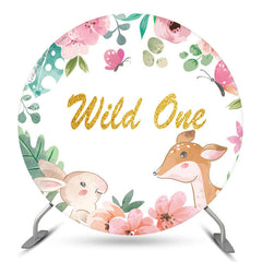 Lofaris Floral Animals Wild One Birthday Round Backdrop