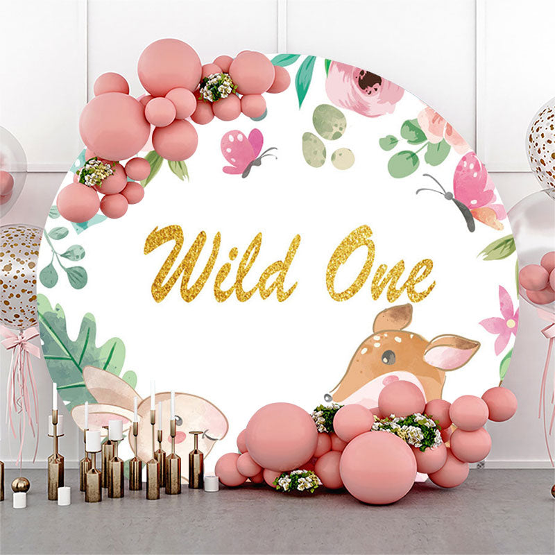 Lofaris Floral Animals Wild One Birthday Round Backdrop