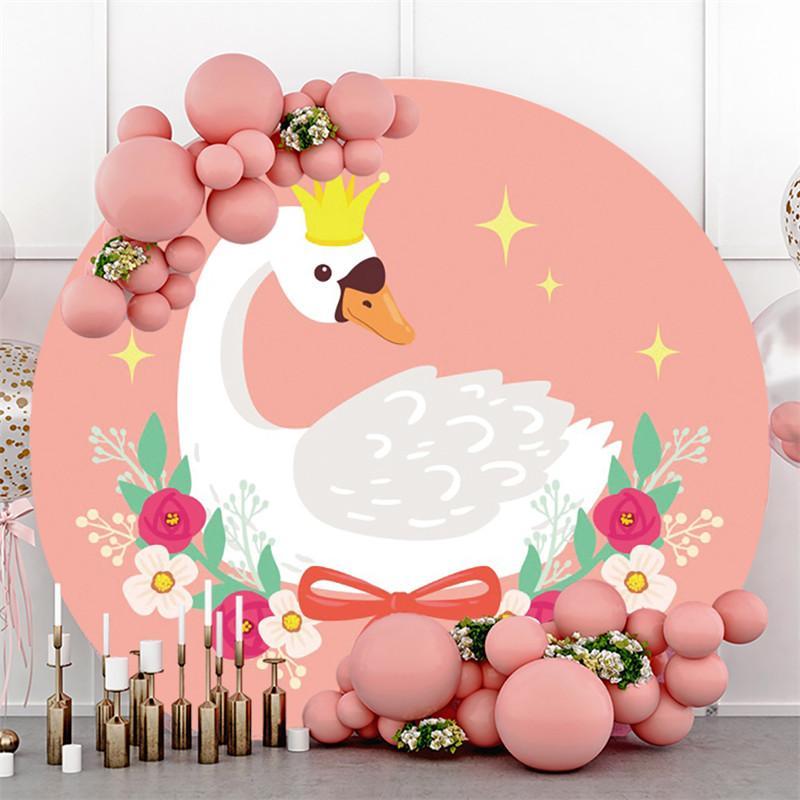 Lofaris Floral Bowknot Swan Star Cute Round Backdrops for Gils