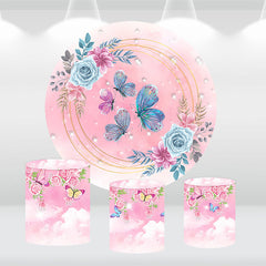 Lofaris Floral Butterflies Pink Round Birthday Backdrop Kit