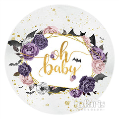 Lofaris Floral Cute Halloween Bat Circle Baby Shower Backdrop