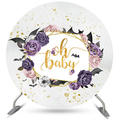 Lofaris Floral Cute Halloween Bat Circle Baby Shower Backdrop