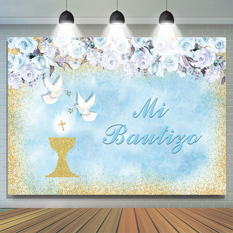 Lofaris Floral Doves Mi Bautizo Baptism Backdrop For Twins