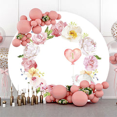 Lofaris Floral Elephant 1st Birthday Party Round Backdrop