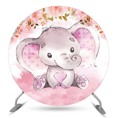 Lofaris Floral Elephant Girl Baby Shower Round Backdrop Cover