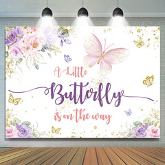 Lofaris Floral Glitter Butterfly Girl Baby Shower Backdrop