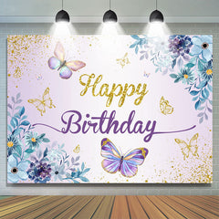 Lofaris Floral Glitter Butterfly Spring Birthday Backdrop