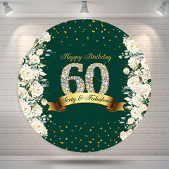 Lofaris Floral Glitter Green Round Happy 60th Birthday Backdrop