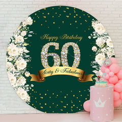 Lofaris Floral Glitter Green Round Happy 60th Birthday Backdrop