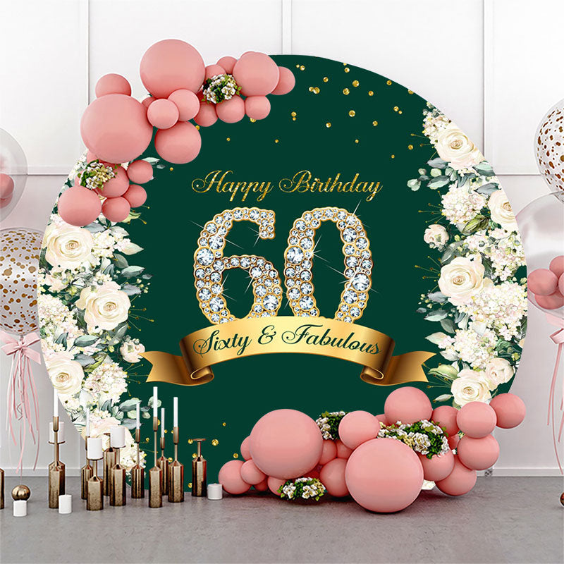 Lofaris Floral Glitter Green Round Happy 60th Birthday Backdrop