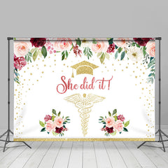 Lofaris Floral Glitter Pink And Golden She Did It Backdrop