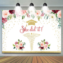 Lofaris Floral Glitter Pink And Golden She Did It Backdrop