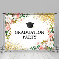 Lofaris Floral Gold Glitter Cap Graduation Party Backdrop