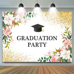 Lofaris Floral Gold Glitter Cap Graduation Party Backdrop