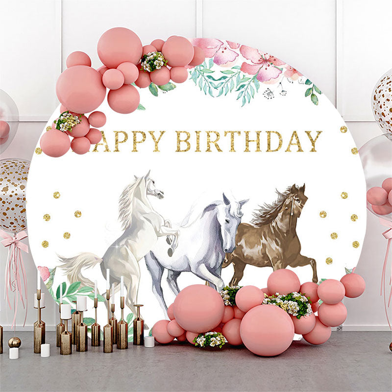 Lofaris Floral Horse Circle Happy Birthday Party Backdrop