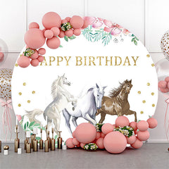 Lofaris Floral Horse Circle Happy Birthday Party Backdrop