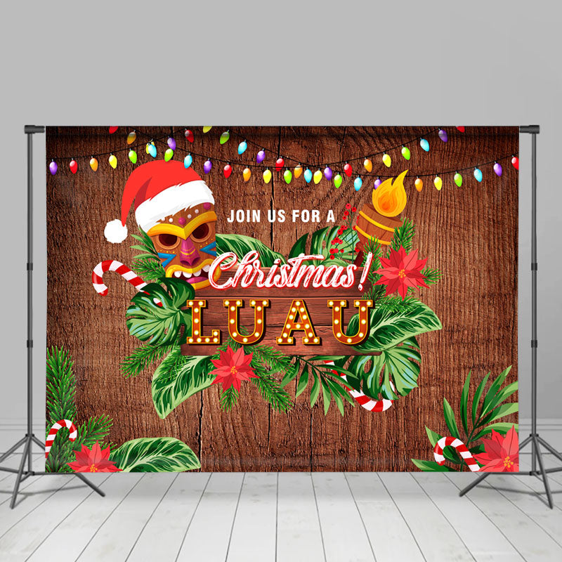 Lofaris Floral Palm Wooden Luau Merry Christmas Backdrop