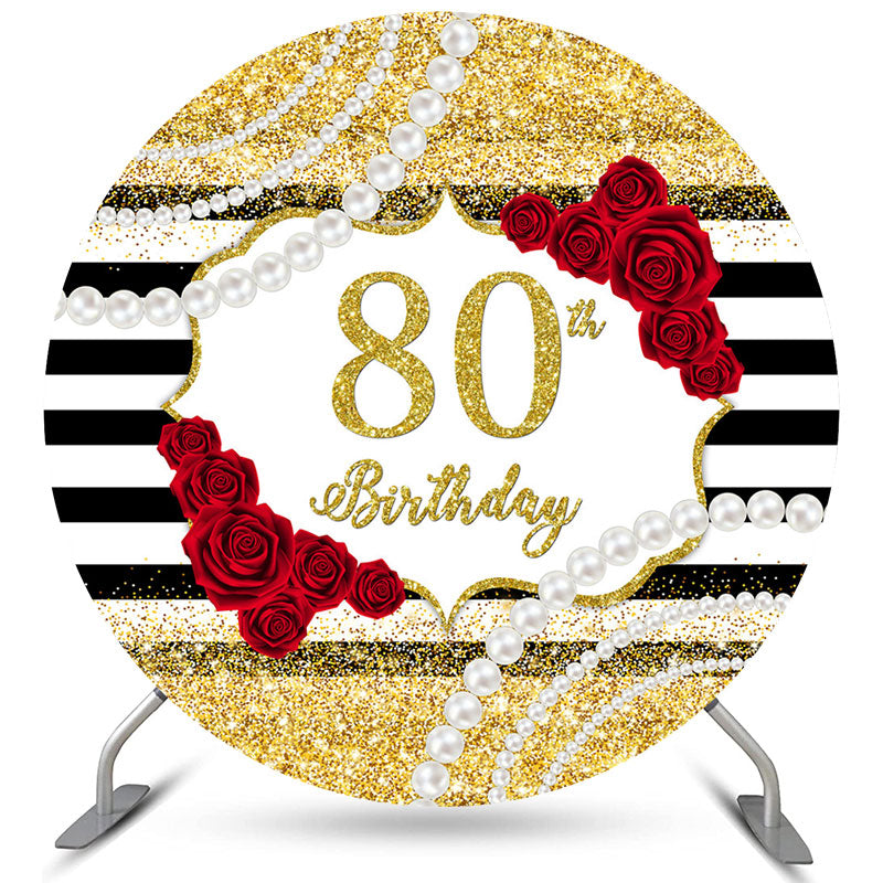 Lofaris Floral Pearl Glitter Happy 80Th Birthday Circle Backdrop