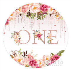 Lofaris Floral Pink Glitter One 1st Birthday Round Backdrop