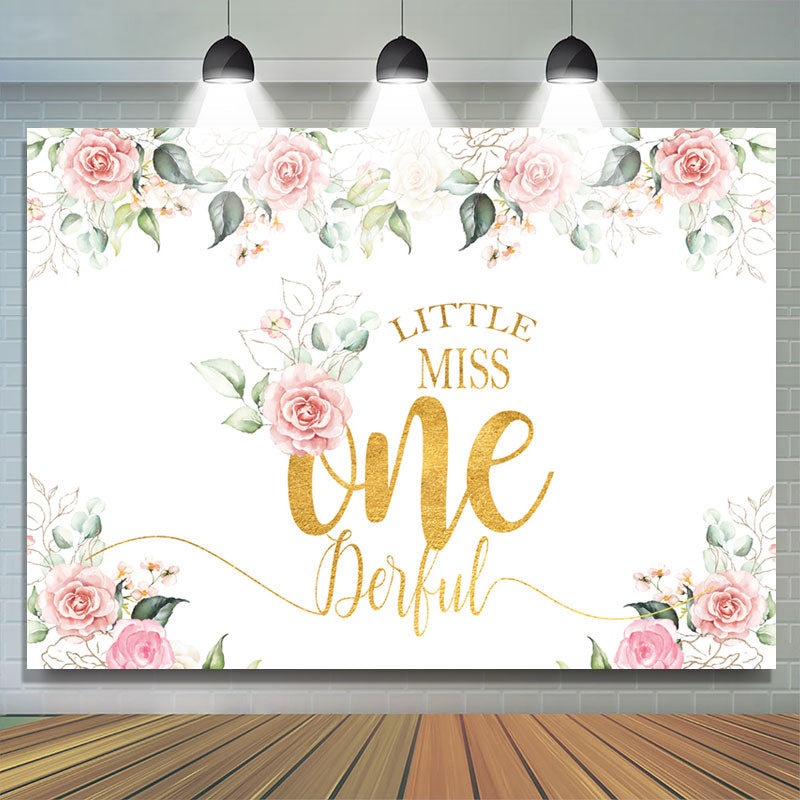 Lofaris Floral Pink Little Miss Onederful Birthday Backdrop