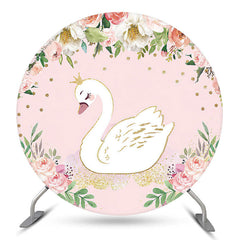 Lofaris Floral Pink Swan Birthday Party Round Backdrop