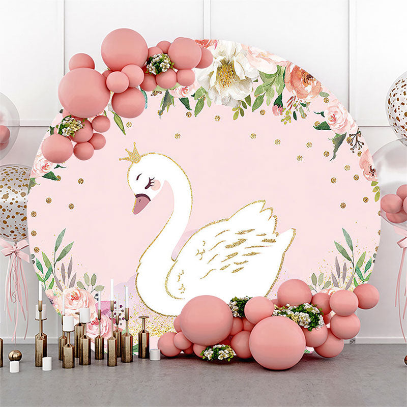 Lofaris Floral Pink Swan Birthday Party Round Backdrop