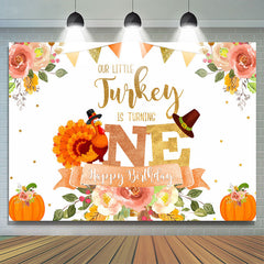 Lofaris Floral Pumpkin Our Little Turkey Is Turning One Happy Birthday Backdrop