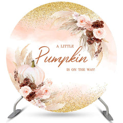 Lofaris Floral Pumpkin Pink Golden Round Baby Shower Backdrop