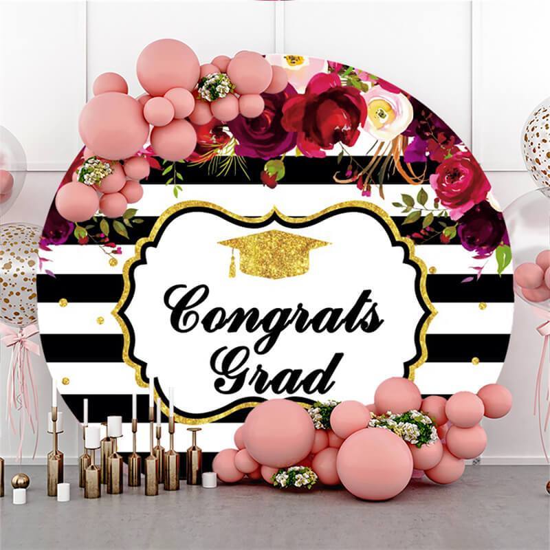 Lofaris Floral Round Black-White Stripes Congrategrad Backdrop