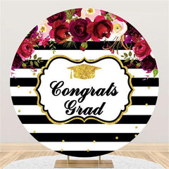 Lofaris Floral Round Black-White Stripes Congrategrad Backdrop