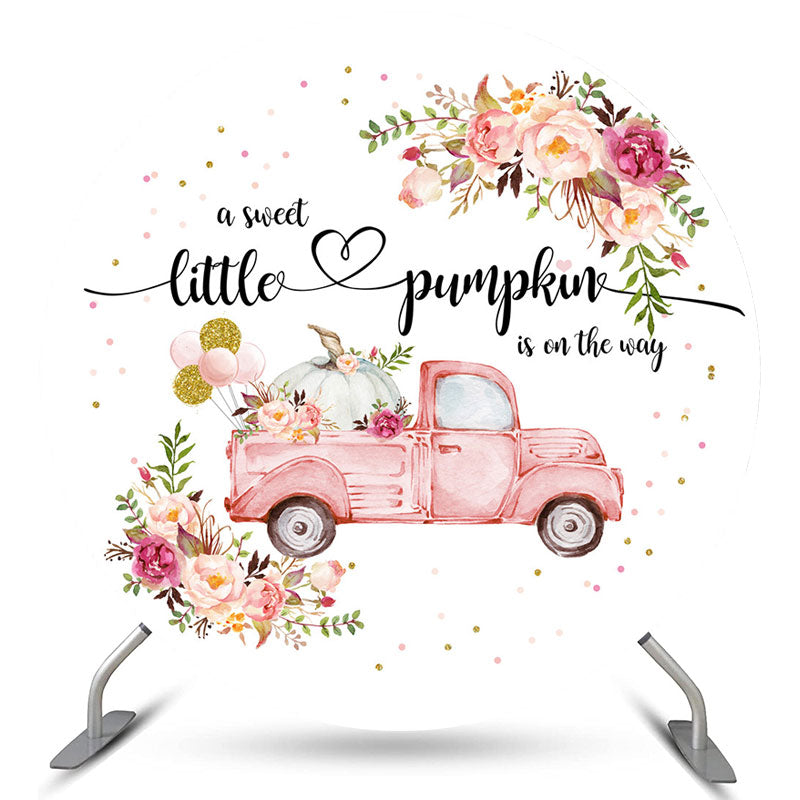 Lofaris Floral Truck Pumpkin Theme Circle Baby Shower Backdrop