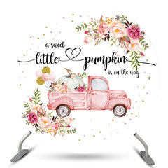 Lofaris Floral Truck Pumpkin Theme Circle Baby Shower Backdrop