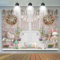 Lofaris Floral Wreath Bunny Lamb Happy Easter Day Backdrop