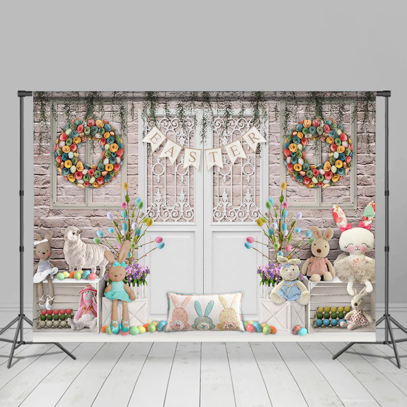 Lofaris Floral Wreath Bunny Lamb Happy Easter Day Backdrop