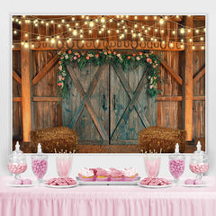 Lofaris Florals Wooden Door and Lights Backdorp for Autumn