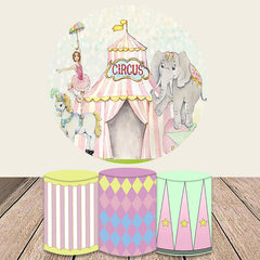 Lofaris Cute Circus With Elephant Horse Round Backdrop Kit