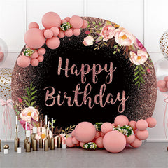 Lofaris Flower Pink Glitter Happy Birthday Circle Backdrop